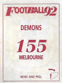 1992 Select AFL Stickers #155 Melbourne Demons Back